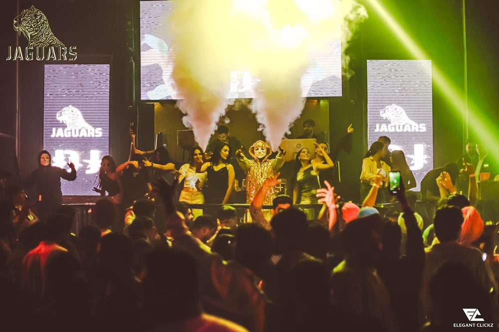 People dancing at night club party